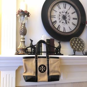 Tory Burch Straw Saddle Jane Tote